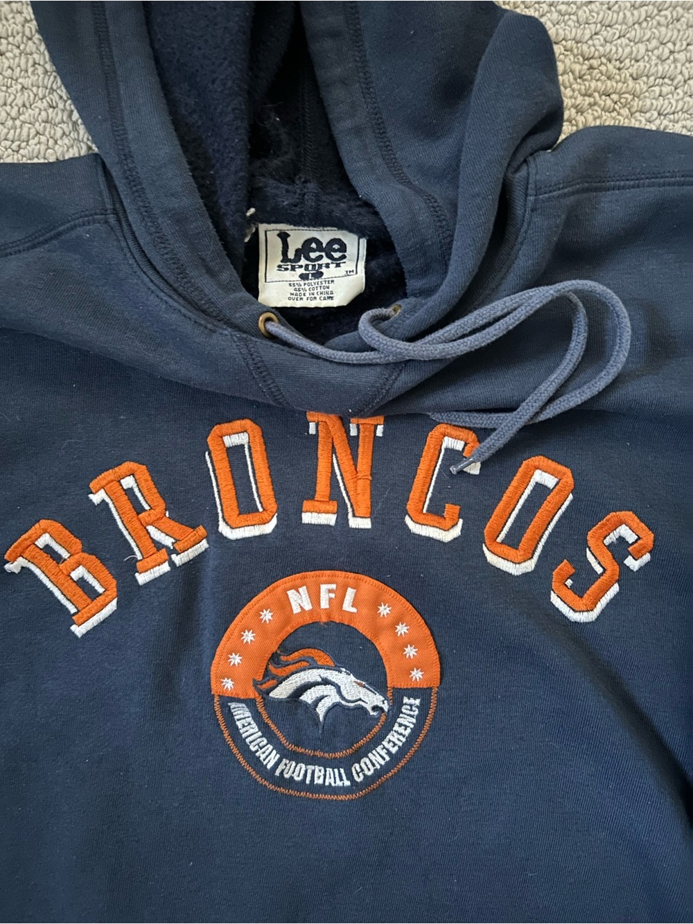 Lee Navy Pullover Hoodie with Orange Broncos Logo